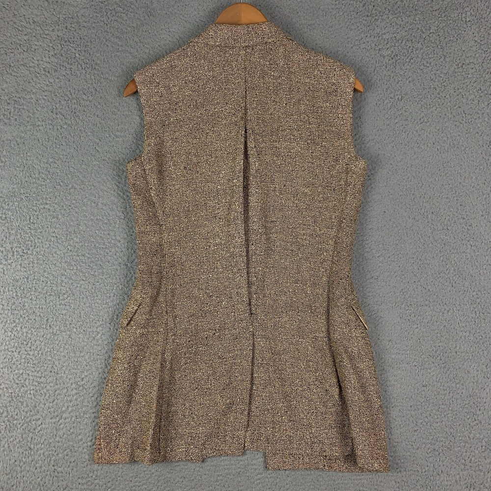 MaxMara Long Tweed Vest Women's 6 Tan Sleeveless Single Button Linen Blend Italy - Picture 5 of 11
